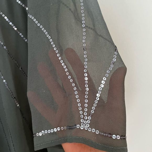 Collection XIIX grey long sleeved sequin decorated swimsuit cover,  v-neck, OS. - Picture 5 of 8